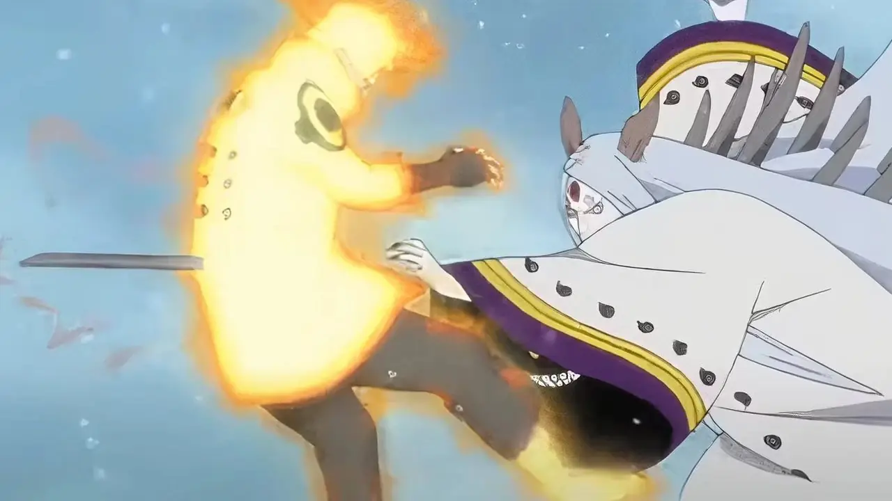 Kaguya Otsutsuki apuñala a Naruto con la técnica All-Killing Ash Bone en Naruto: Shippuden