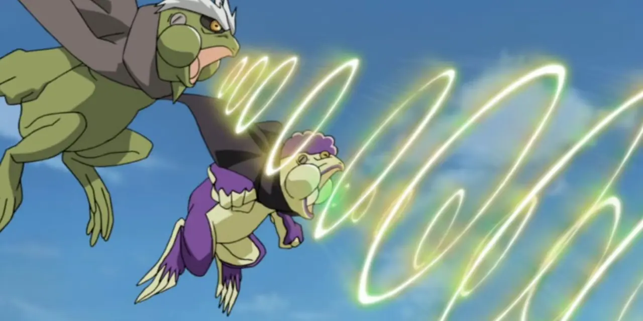 Fukasaku en Shima vallen de oproep van Pain aan met een kreet in Naruto: Shippuden.