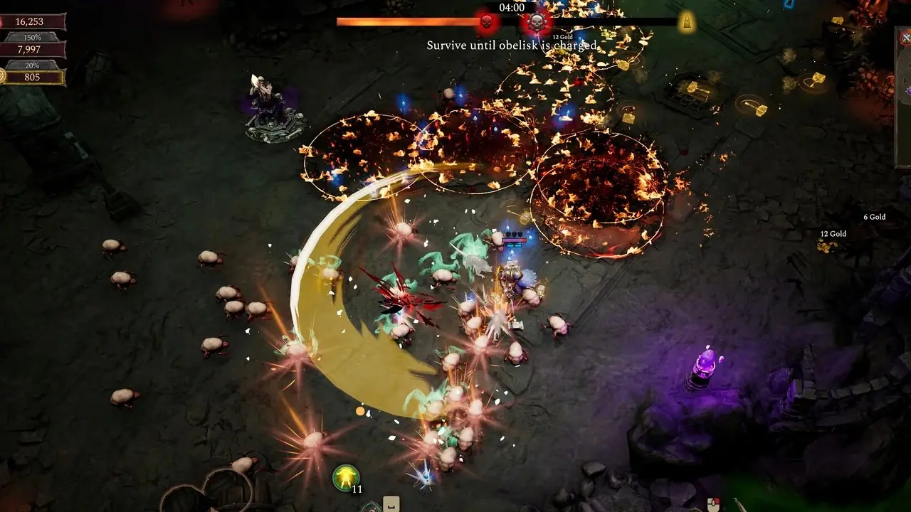 Thoren, o Herói Paladino, atacando inimigos na arte principal de Hellforged